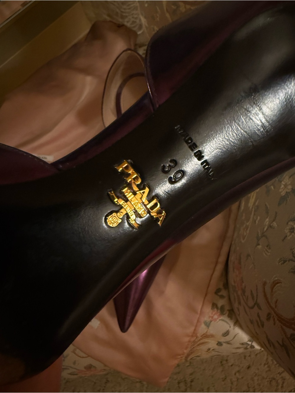 Prada Women’s Metallic Plum Pointed-Toe Pumps - Picture 6 of 12